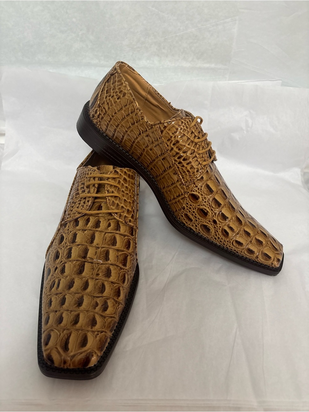 Men's Croc-Embossed Leather Dress Shoes - Tan brand (BOLANO)